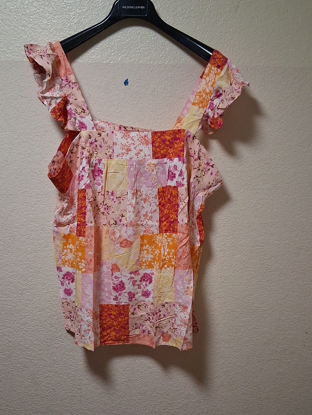 ANDREE BY UNIT Patchwork Floral Ruffle-Strap Tank in Pink, Orange & Yellow